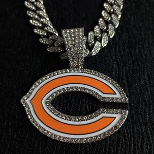 NFL Chicago Bears 20 Inch Necklace Pendant Cuban Chain Link Football